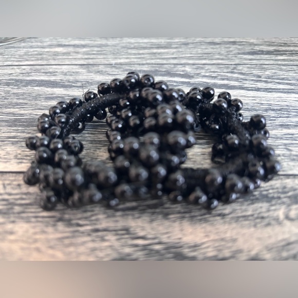 Black Pearl Beaded Hair Ties - Set of 2 - Picture 2 of 2